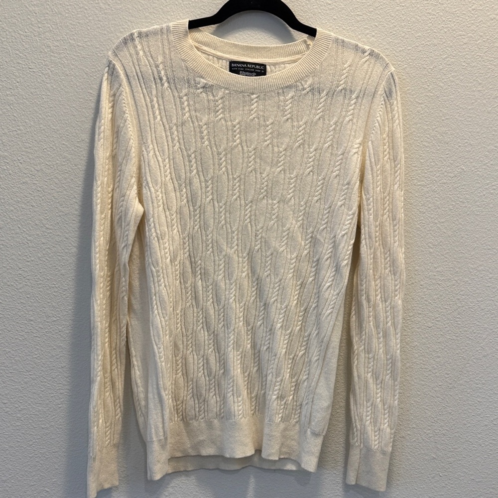 Women’s Banana Republic Ivory Cable Knit PulloverSweater Size XL